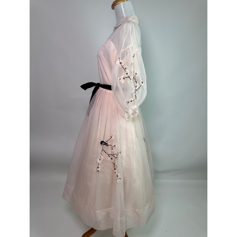 Eyeful by Ruth Flan Pink Nylon Organza Embroidered Dress Heart Neckline Vintage - Picture 6 of 11